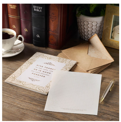 Give Thanks White and Gold Writing Paper and Envelope Set - Psalm 106:1