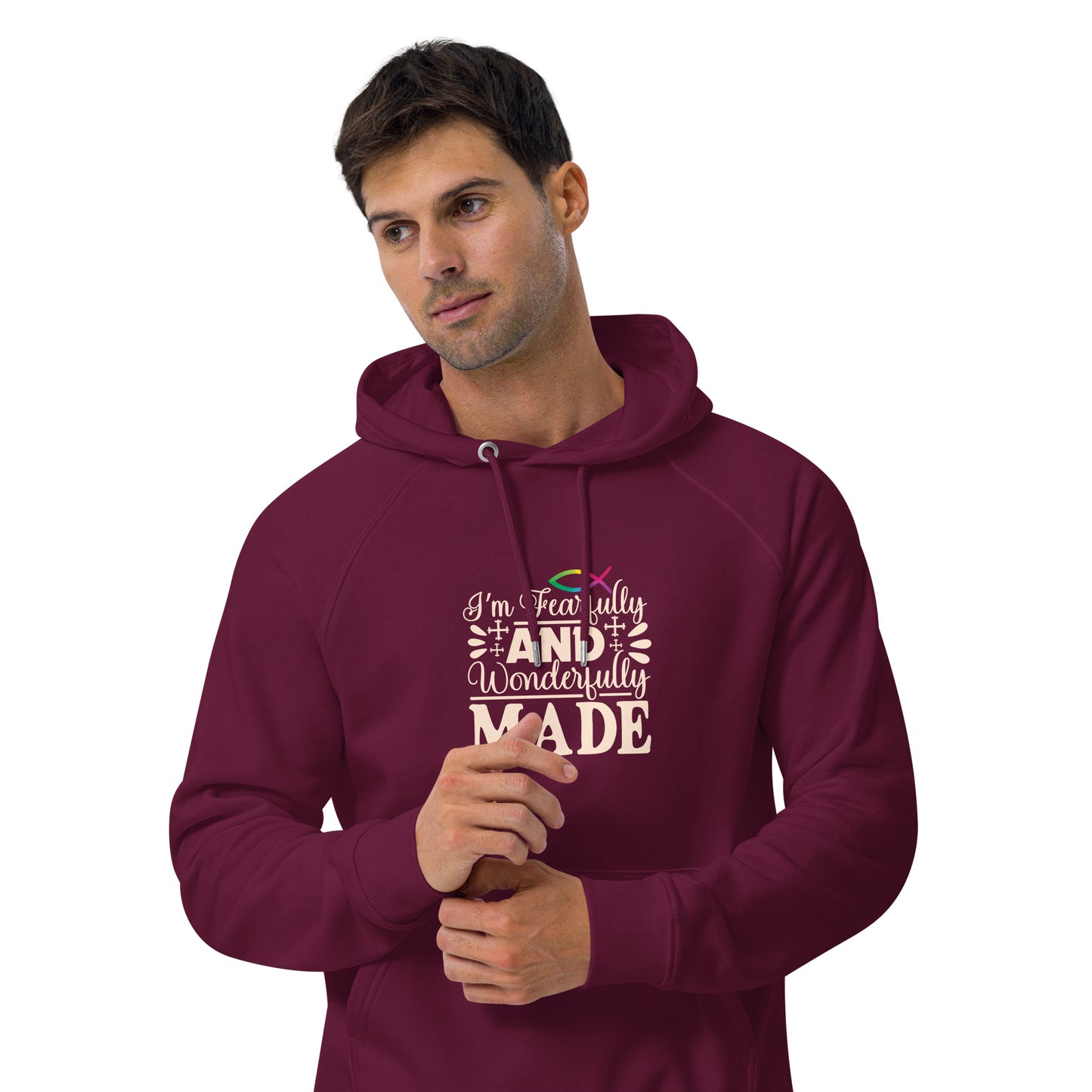 Unisex eco raglan hoodie -Psalm 139:14